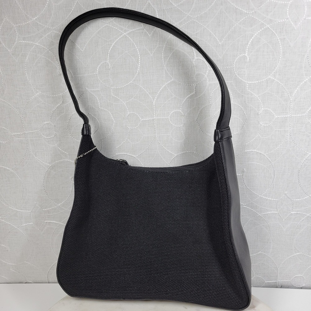 Nine West Mini Hobo Shoulder Bag Purse Black Mesh Zip Silver Logo Charm Y2K - Picture 6 of 15